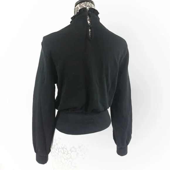 EXPRESS Victorian Look LS Lace Insert Sweatshirt Stretch Blouse Top XS - Picture 4 of 4